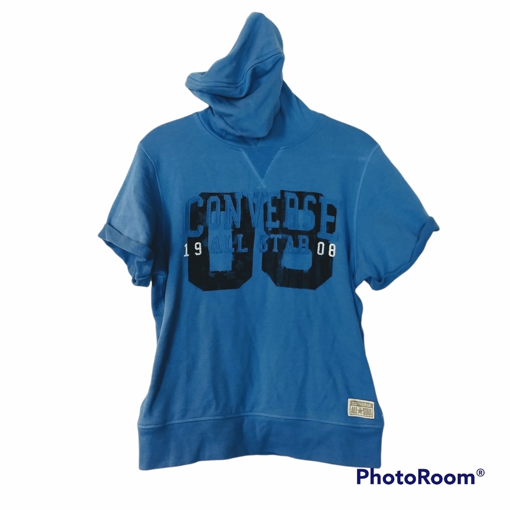 Converse All Star Blue Hooded Short Sleeve Sweatshirt Size Large